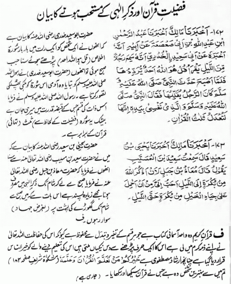 Hadiths - Quran Majeed Importance